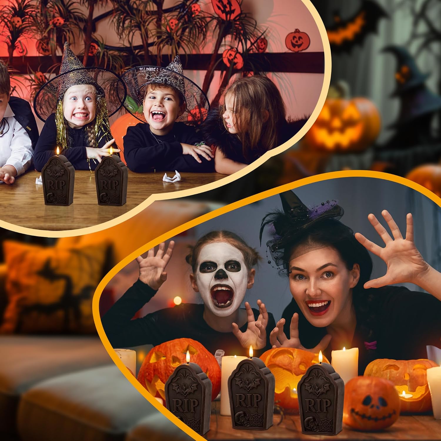Halloween Flameless Candles with Remote, Real Wax Tombstone LED Candles, Flickering Battery Operated Fake Candle, Halloween Decorations for Table,Fireplace, Home, Party, Festival Decor
