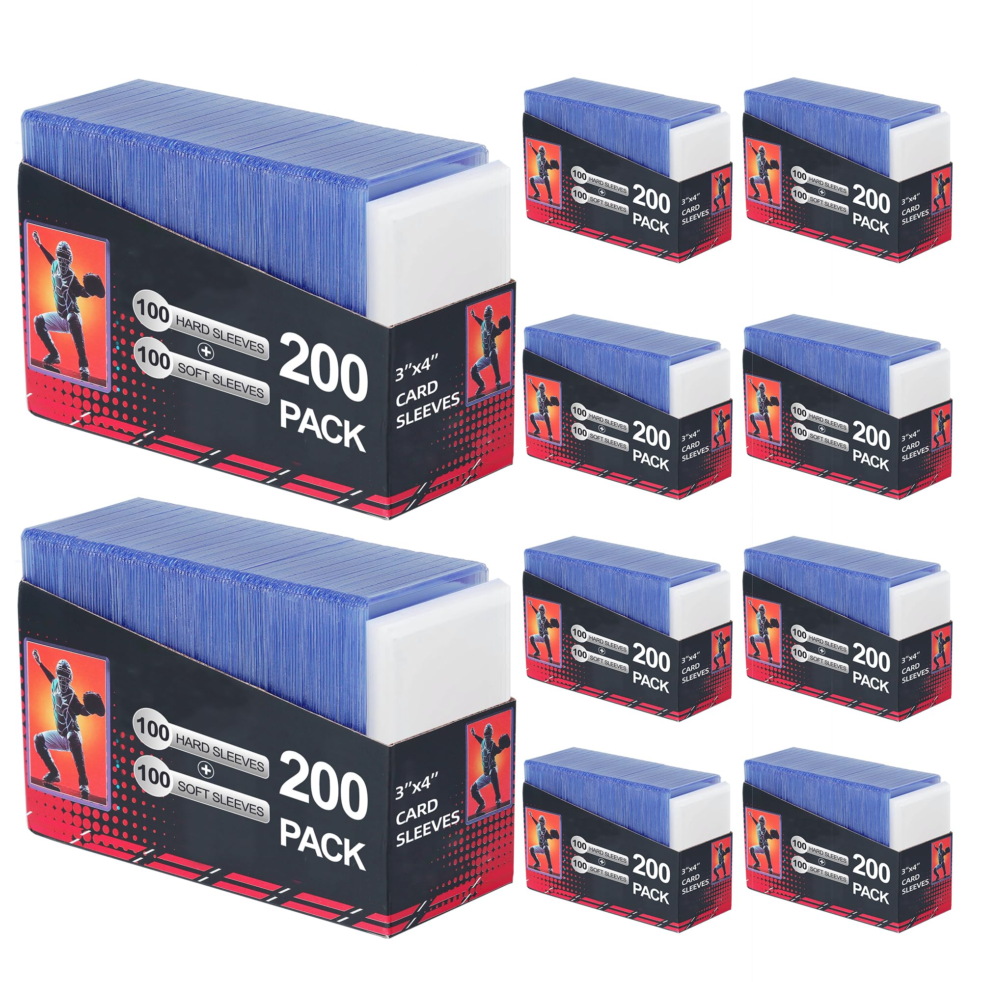 2000 Card Sleeves, Clear Hard Sleeves for Cards, 3"X4" Card Protectors, Baseball Card Sleeves, Hard Plastic Card Holder for Trading Sports Football Game Cards (1000 Hard Sleeves+1000 Penny Sleeves)