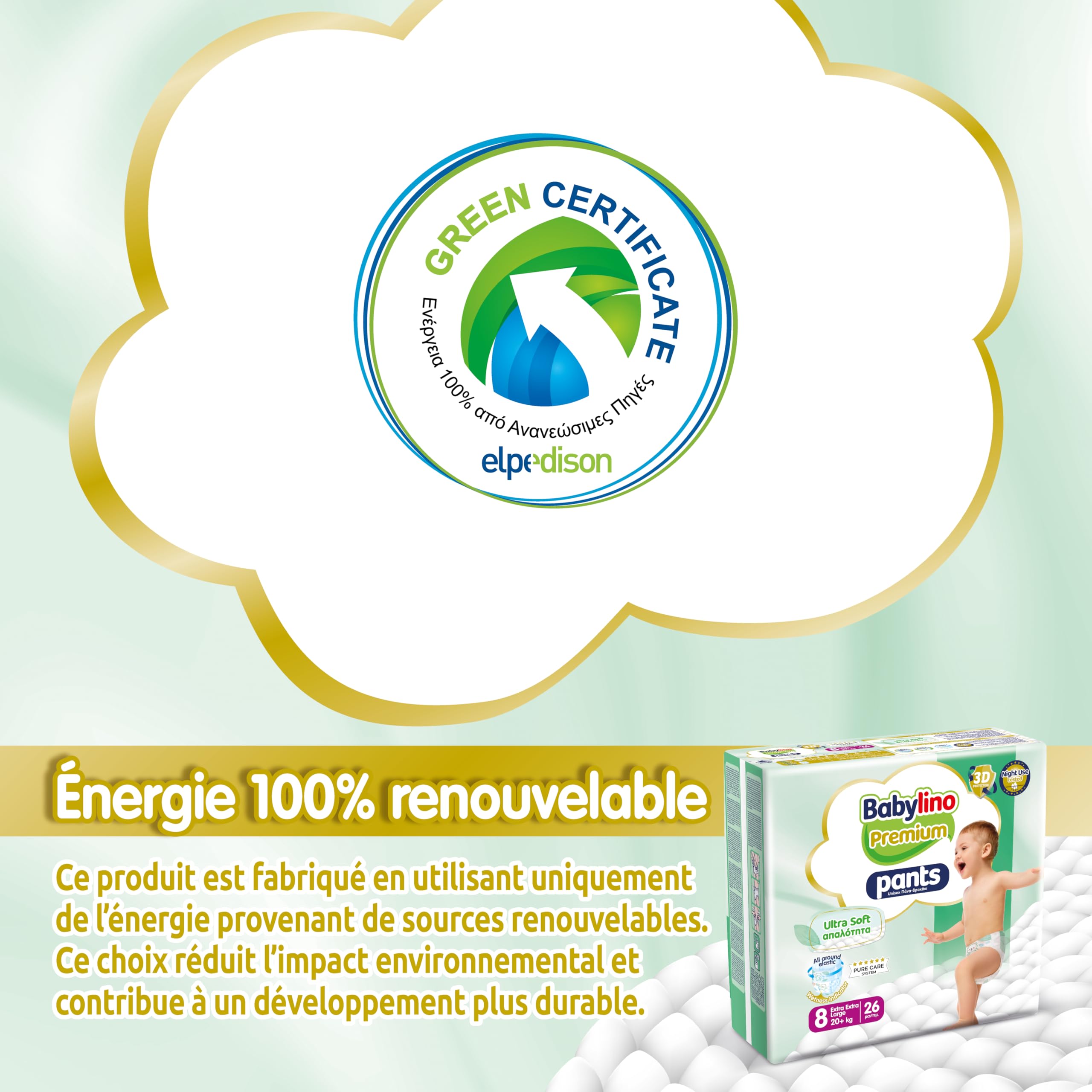 Babylino Premium Pants, Couches culotte Taille 8 avec filtre ULTRA SOFT, XXL (20+kg), 26 unités