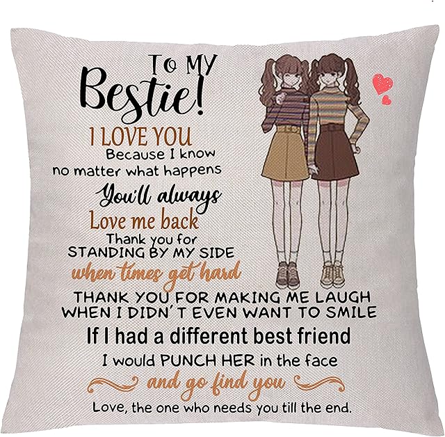aligarian to Bestie Hug Cushion Cover Pillow Cases Best Friend Birthday Graduation Distance Gift Friendship Forever Appreciate 18x18'' Pillowcase Good Friend Christmas Thanksgiving Present (Type 3)