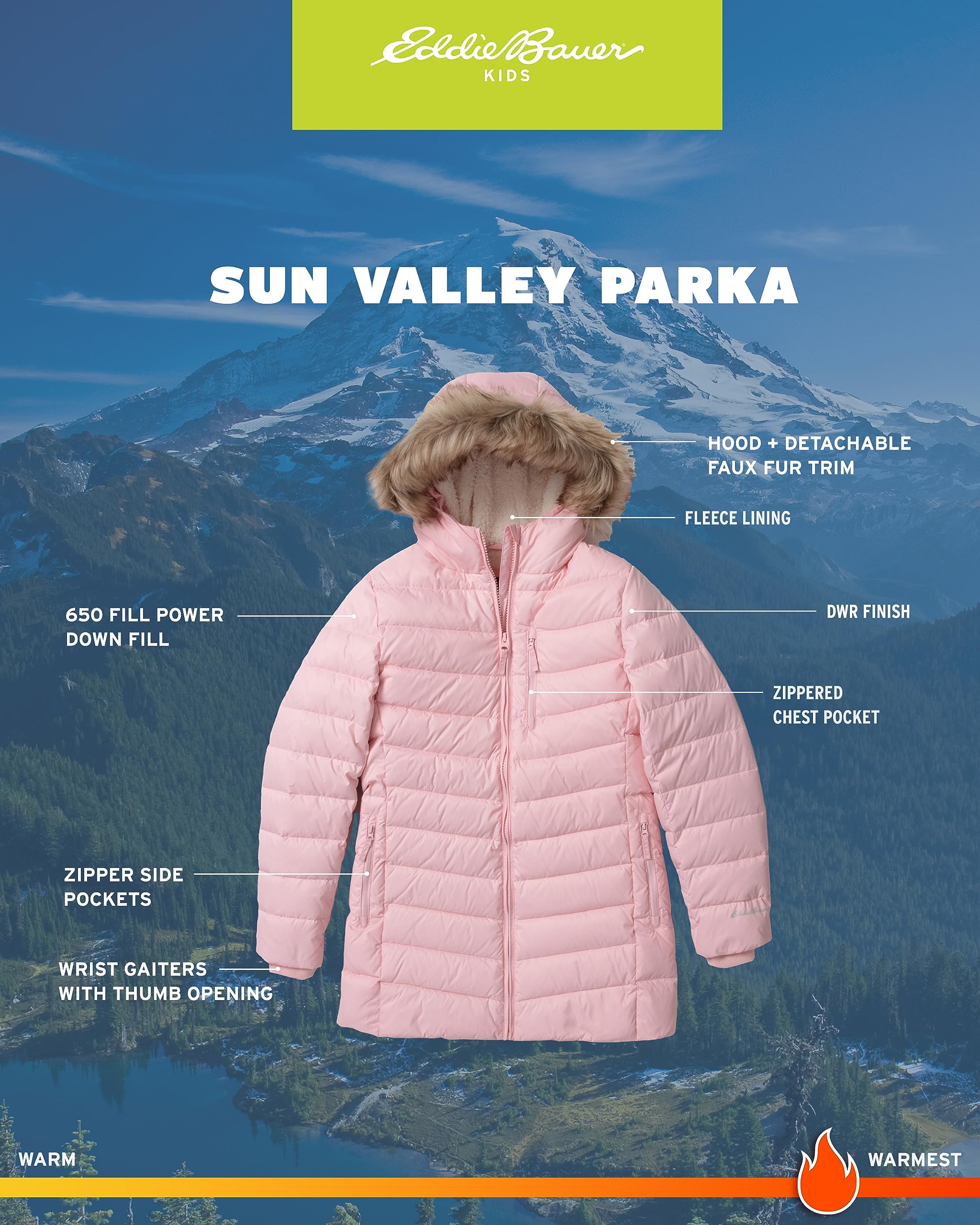 Eddie Bauer Long Parka Jacket - Down Bubble Coat With Fur Hood For Girls (3-16) Cappotto Bambine e ragazze (Pacco da 1)