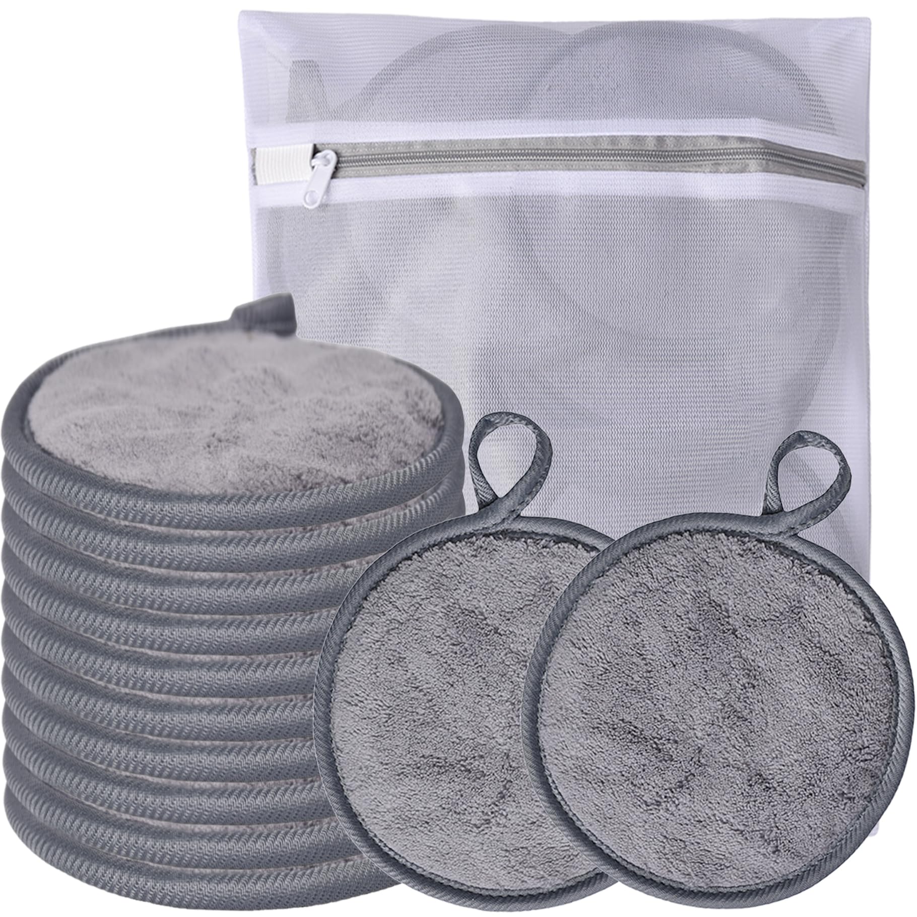 Large Reusable Makeup Remover Pads for Face, Soft Microfiber Makeup Remover Cloths Washable, Premiun 5 INCH Face Cleaning Pad with Laundry Bag, 12