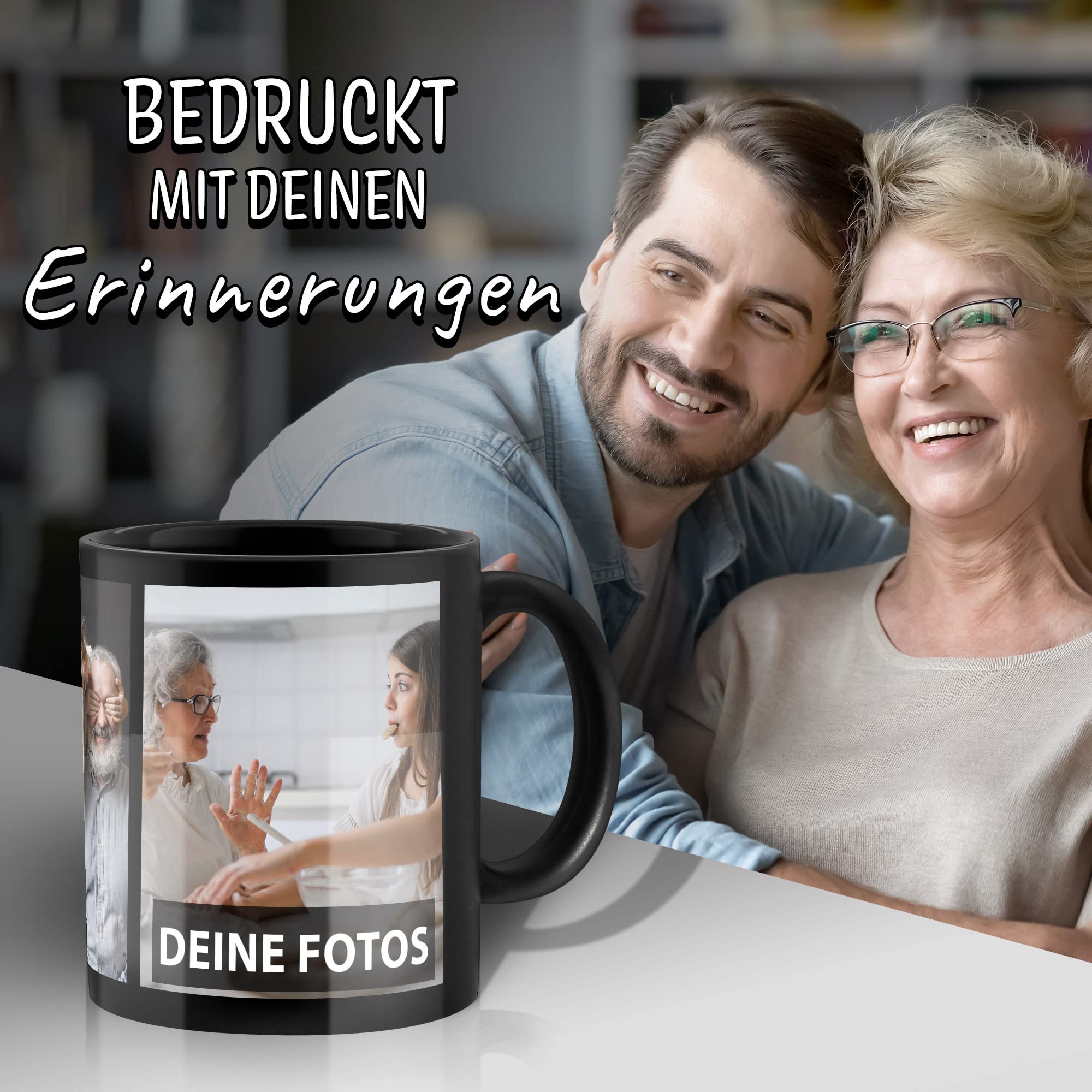 Personalisierte Schwarze Tasse Mit 5 Fotos – Selbst Gestalten, 300 Ml, Made In Germany