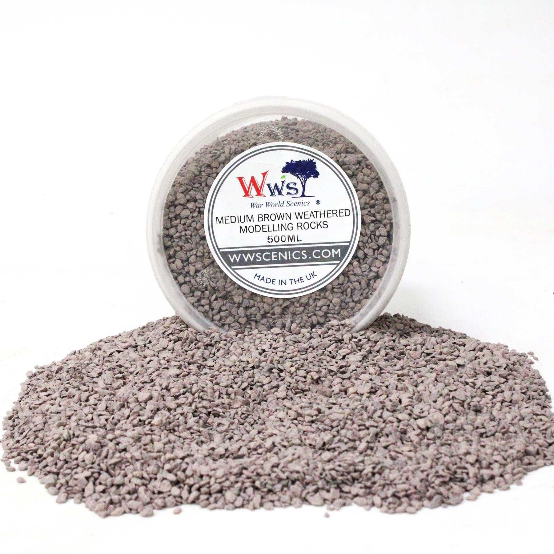 WWS War World Scenics WWScenics Medium Brown Weathered Modelling Rocks 1-3mm | 500ml Tub | Wargame Scenery & Basing Material — image 1