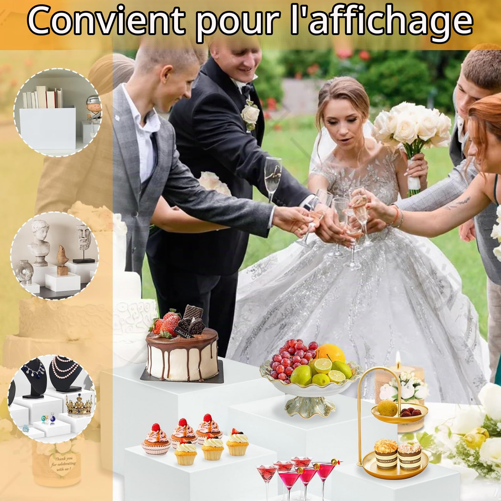 Presentoir Aperitif Buffet, Lot de 6 Présentoirs pour Gâteaux en Acrylique, Desserts, Objets de Collection, Bijoux, Support Cubique Emboîtable Boîte de Rangement pour Bonbons, Cosmétiques