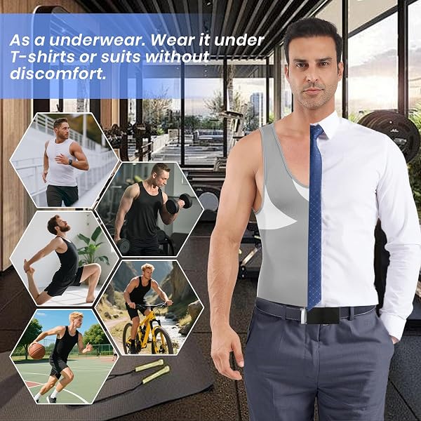 MEETWEE Débardeur Compression Homme,Manches Courtes pour Hommes Maillot de Corps Ventre Plat Minceur Gilet Invisible Amincissant sans Manches Body Shaper Tee Shirt - 5