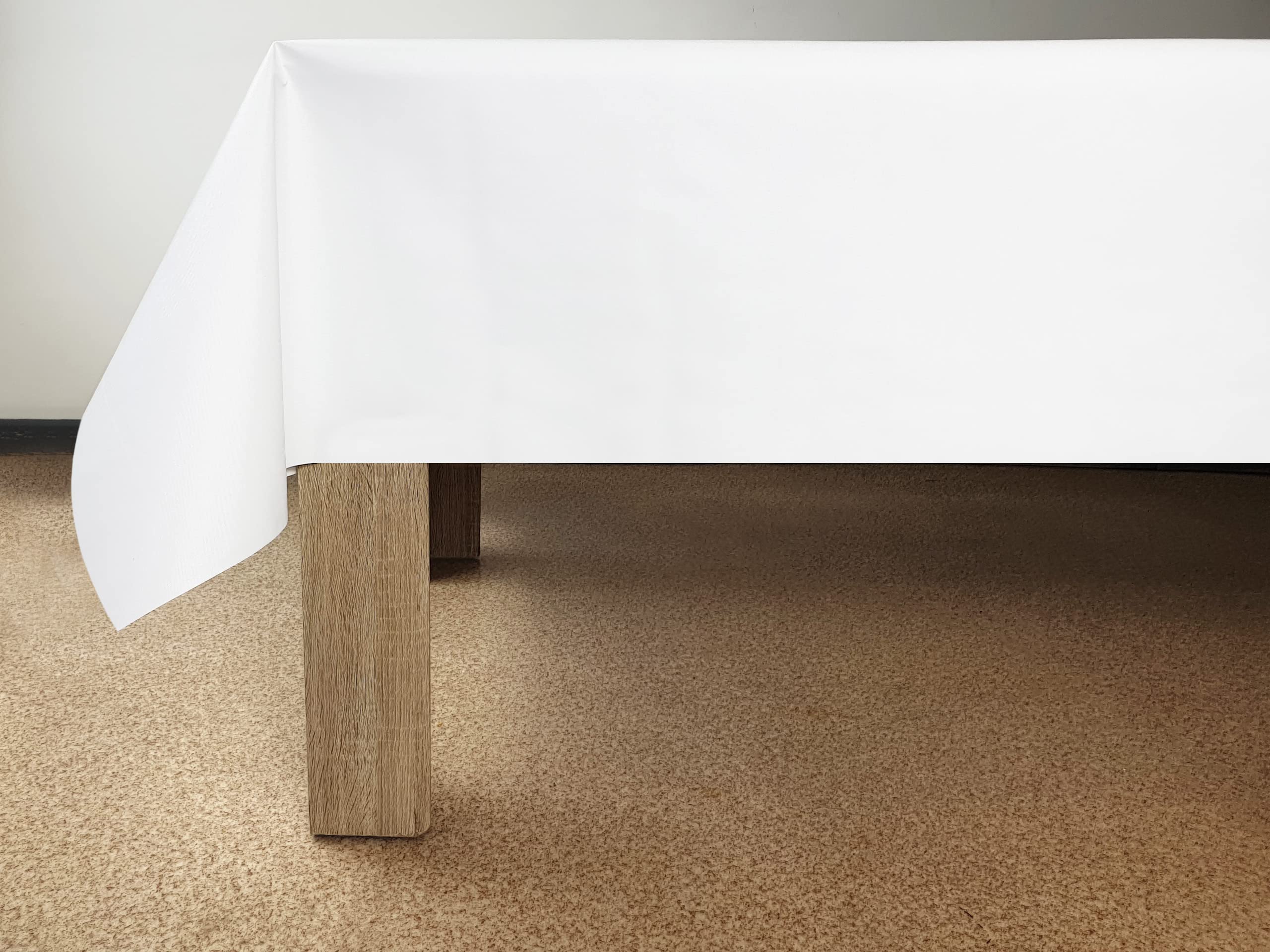 DecoMeister Mantel Antimanchas 140x280 cm - Hule Impermeable para Mesa de Comedor, Exterior y Jardín - Protector de Mesa de PVC Rectangular - Ideal para Cocina, Terraza, Camping - Blanco Liso