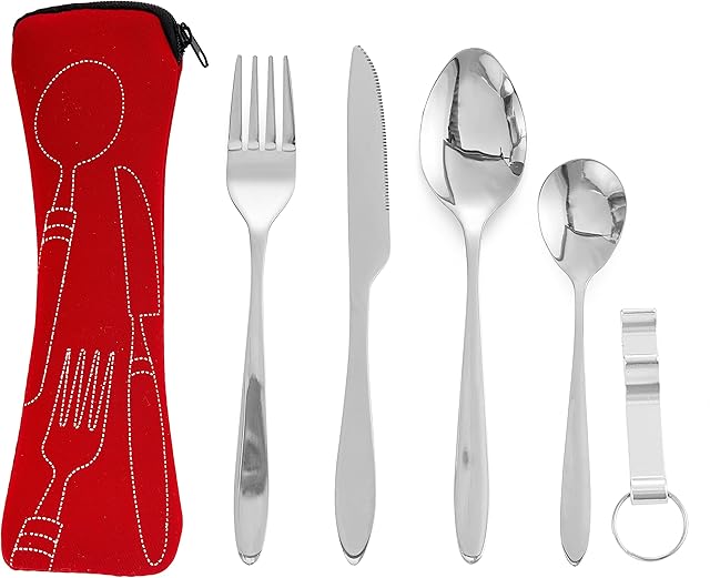 Bramble - 5 Pcs Premium Stainless Steel Portable Cutlery Set with Case - Red