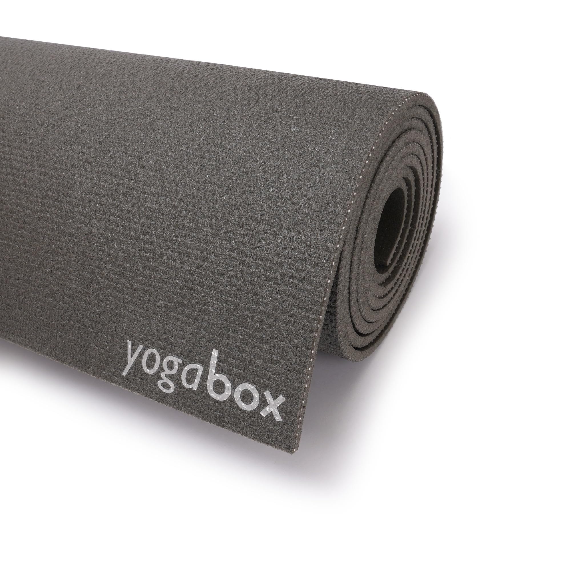 Yogabox Studio Yogamatte PREMIUM - 183 cm x 80 cm x 4.5 mm (LxBxH) - Fitnessmatte, Pilatesmatte, Gymnastikmatte - OEKO TEX 100 P1 - Made in Germany, stone