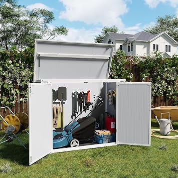Outdoor Horizontal Storage Sheds 41 Cu.ft Resin Large Storaged Box with Floor Thickened & Gas Spring, Easy to Assemble, Prefect for Garden, Patios, Backyards