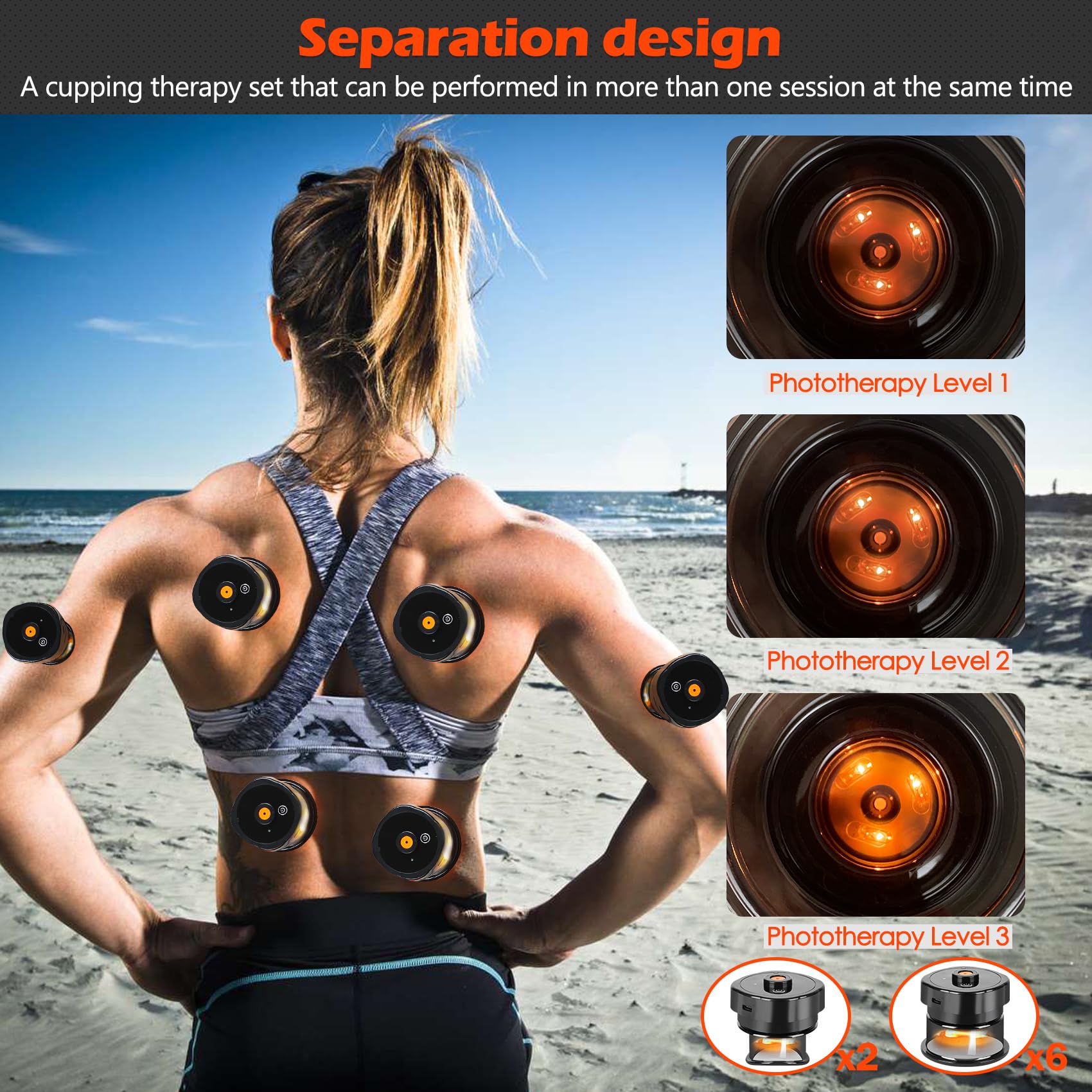 Set di coppettazione elettrica 4 in 1 con 8 coppette per massaggio anticellulite, 12 modalità di aspirazione, set di terapia intelligente dinamica per alleviare affaticamento, dolore muscolare e
