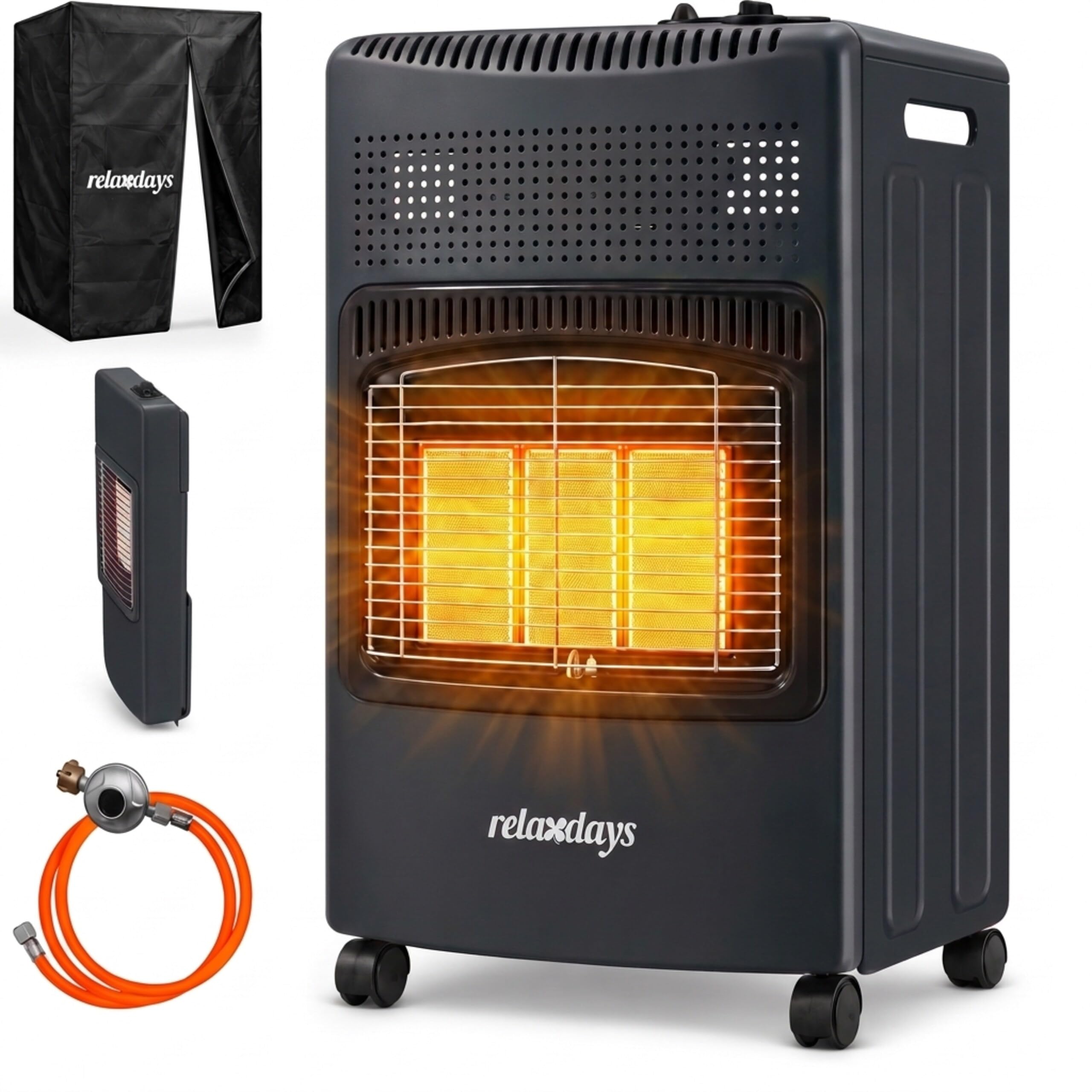 Relaxdays, Metal Gas Heater, 3 Ceramic Plates, 1500-4200W, Black