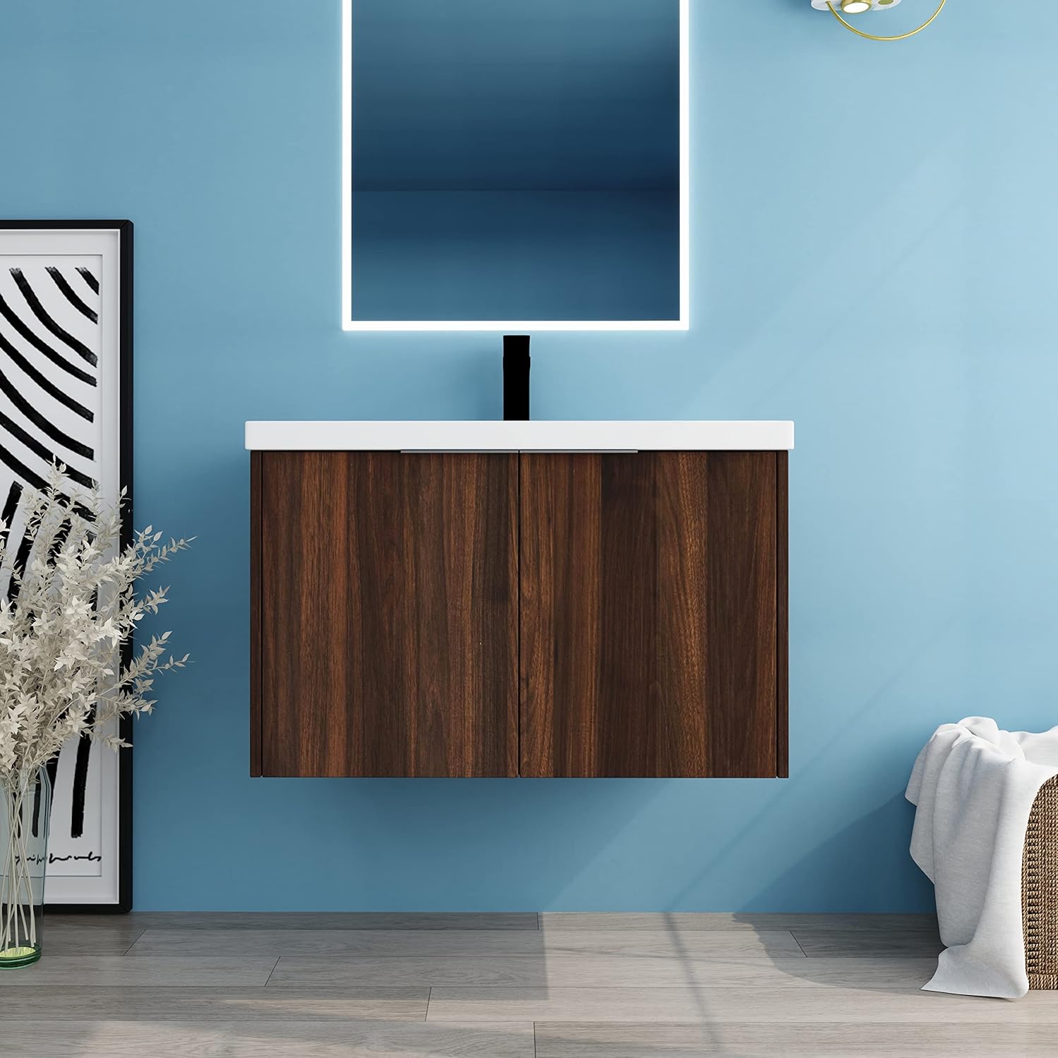 30 Inch Bathroom Vanity with Sink, 30” Floating Vanity with Sink, Premium Plywood Wooden Cabinet with Single Resin Basin, Modern Wall Mounted Cabinet Set, Soft Close Operation