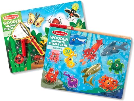 Melissa & Doug Magnetic Wooden Puzzle Game Set Fishing and Bug Catching