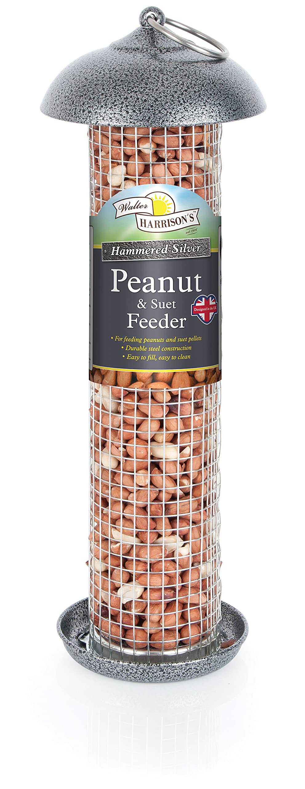 Walter Harrison's Hammered Silver Wild Bird Hanging Peanut and Suet Feeder - 30 cm