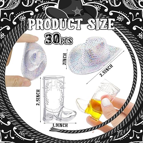 Miniatura 2 de Vesici 30 piezas de mini sombrero de vaquera occidental botas de tiro de vaquera diminuta vaquera con purpurina lentejuelas plata sombrero de