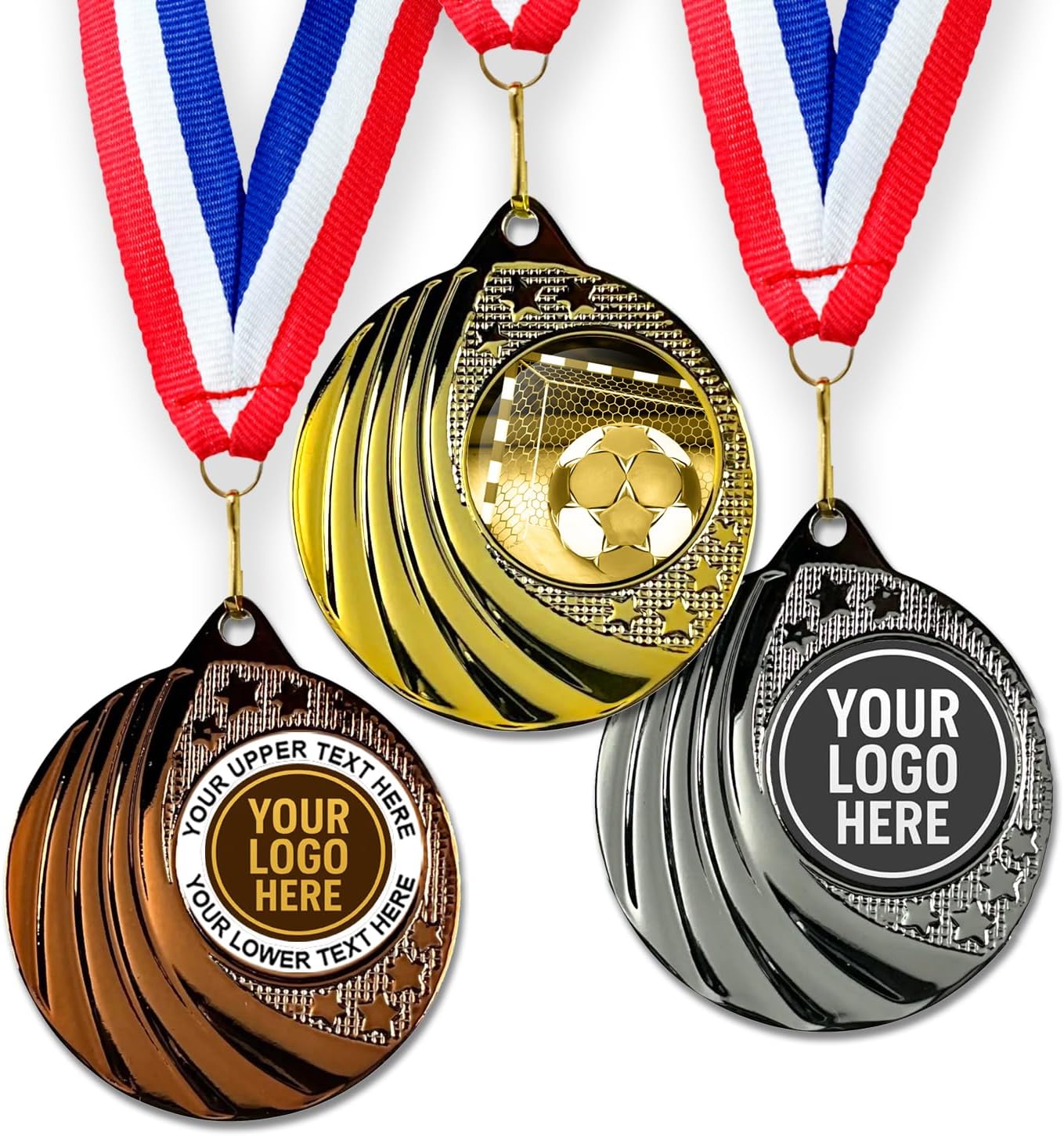 Trophy Monster Pack of 10x Metal 50mm Handball Vortex Medals & Ribbons Standard emblem or your logo FREE | Bulk Deals 50,100,250 or 500 | Gold, silver or bronze
