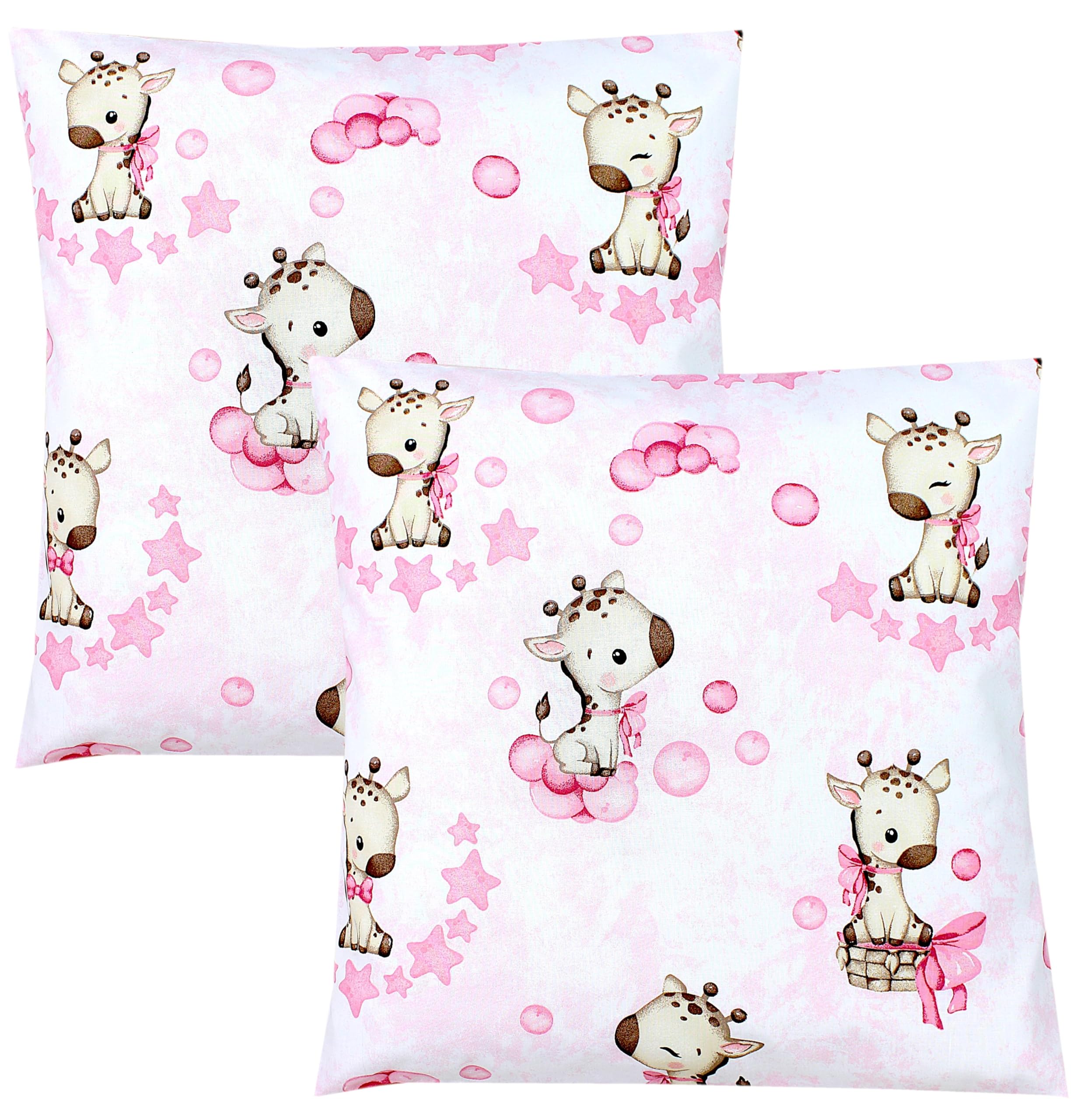 TupTam Kinder Kissenbezug Dekorativ Gemustert mit Hotelverschluss 2er Set, Farbe: Giraffe/Punkte/Rosa, Größe: 50 x 50 cm