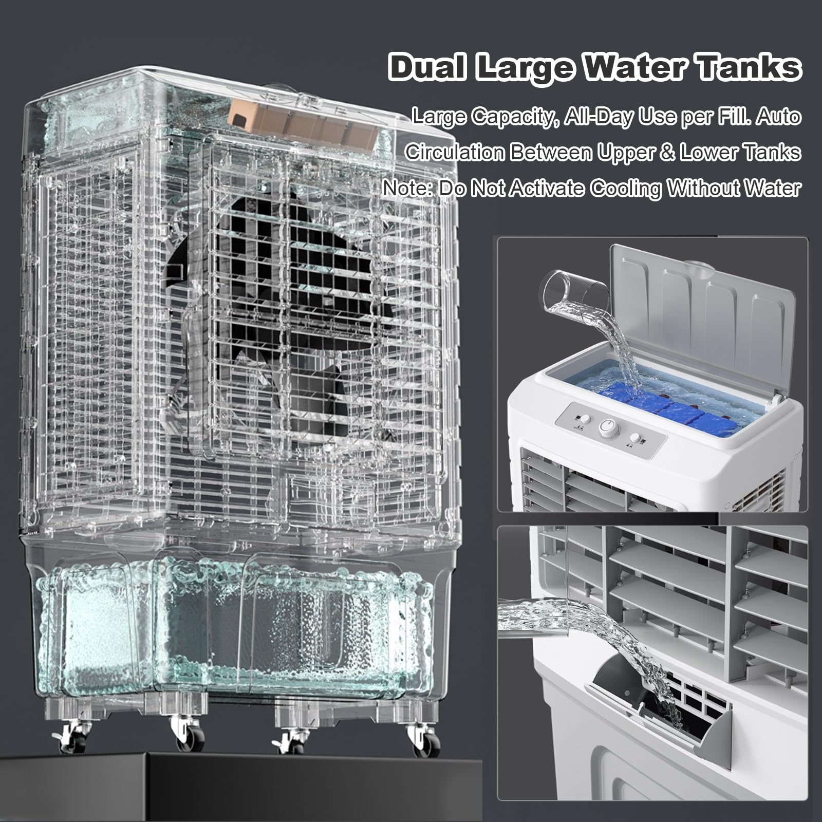 Climatizador Evaporativo Portátil, Aire Acondicionado Portátil Sin Tubo con Oscilación 120°, Ventilador de Refrigeración para Hogar, Oficina, Taller, Garaje