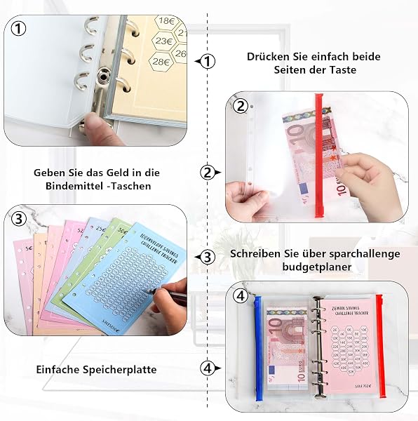 Save Money Challenge, Budget Planner Italian Money Binder with Covers Binder and Multicolour 6 Holes Binder, A6 Ring Binder Budget Planner Budget Binder - 4