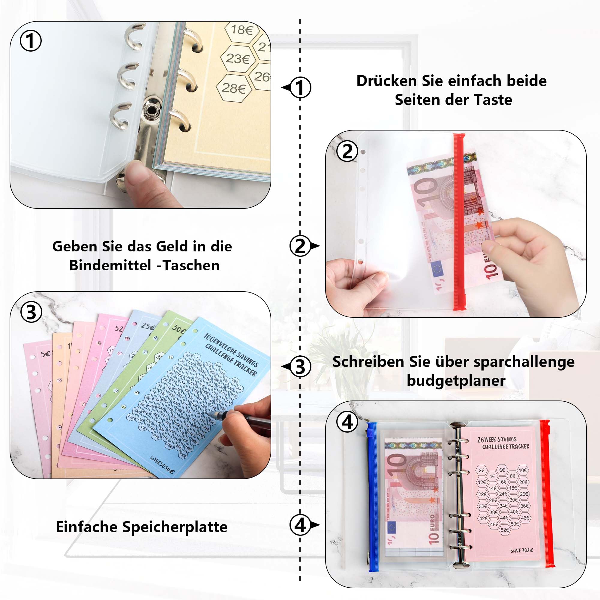 Épargne Défis Budget，Classeur Budget，Trieur Budget 1 Pièces Budget Binder A6 et 12 Pièces Multicolore 6 Trous Pochette，Budget Planner Francais pour Documents Cartes Photos Pochette Budget - 4