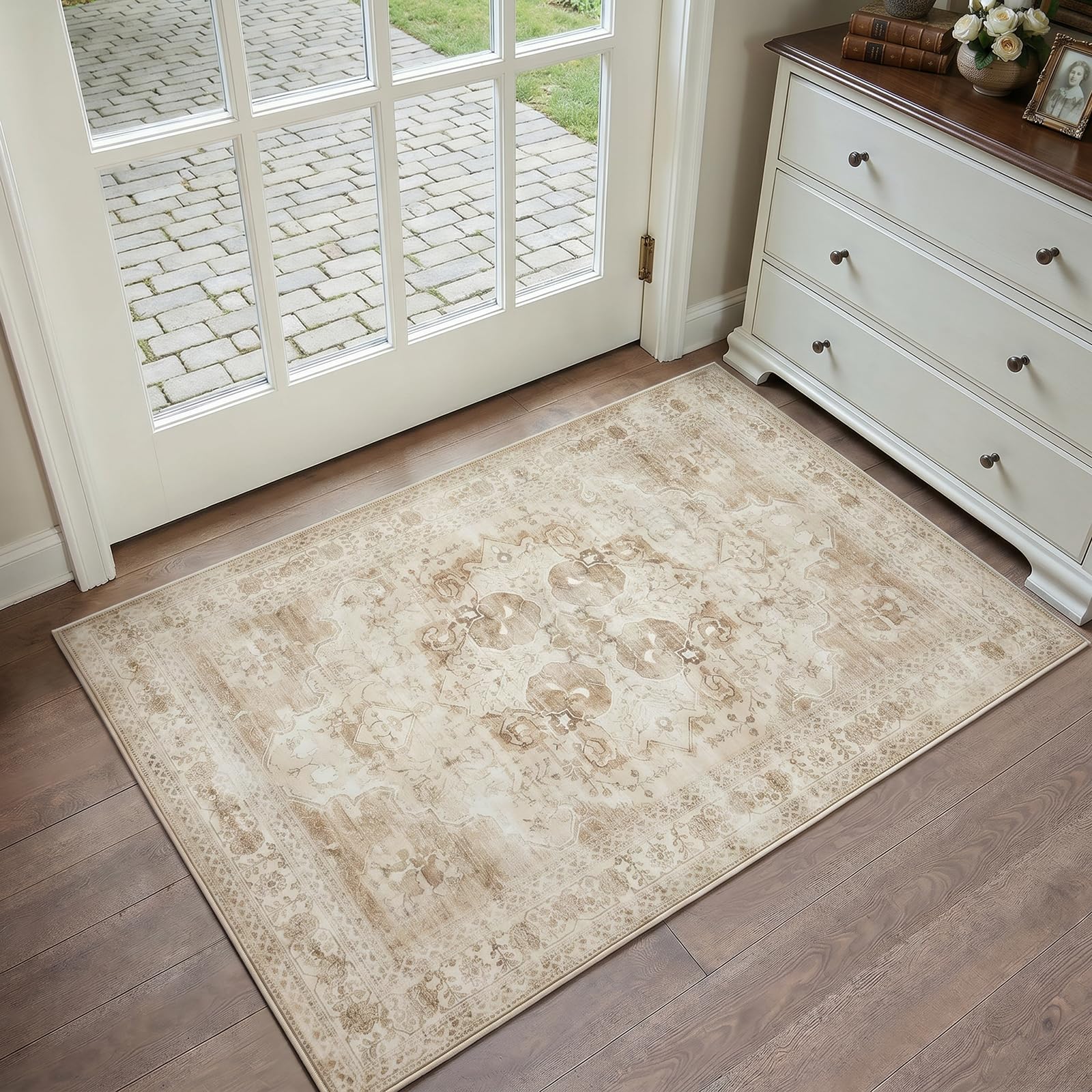 WUBCIX Entry Rugs, Area Rug Retro Rice Brown, 2ft x 3ft