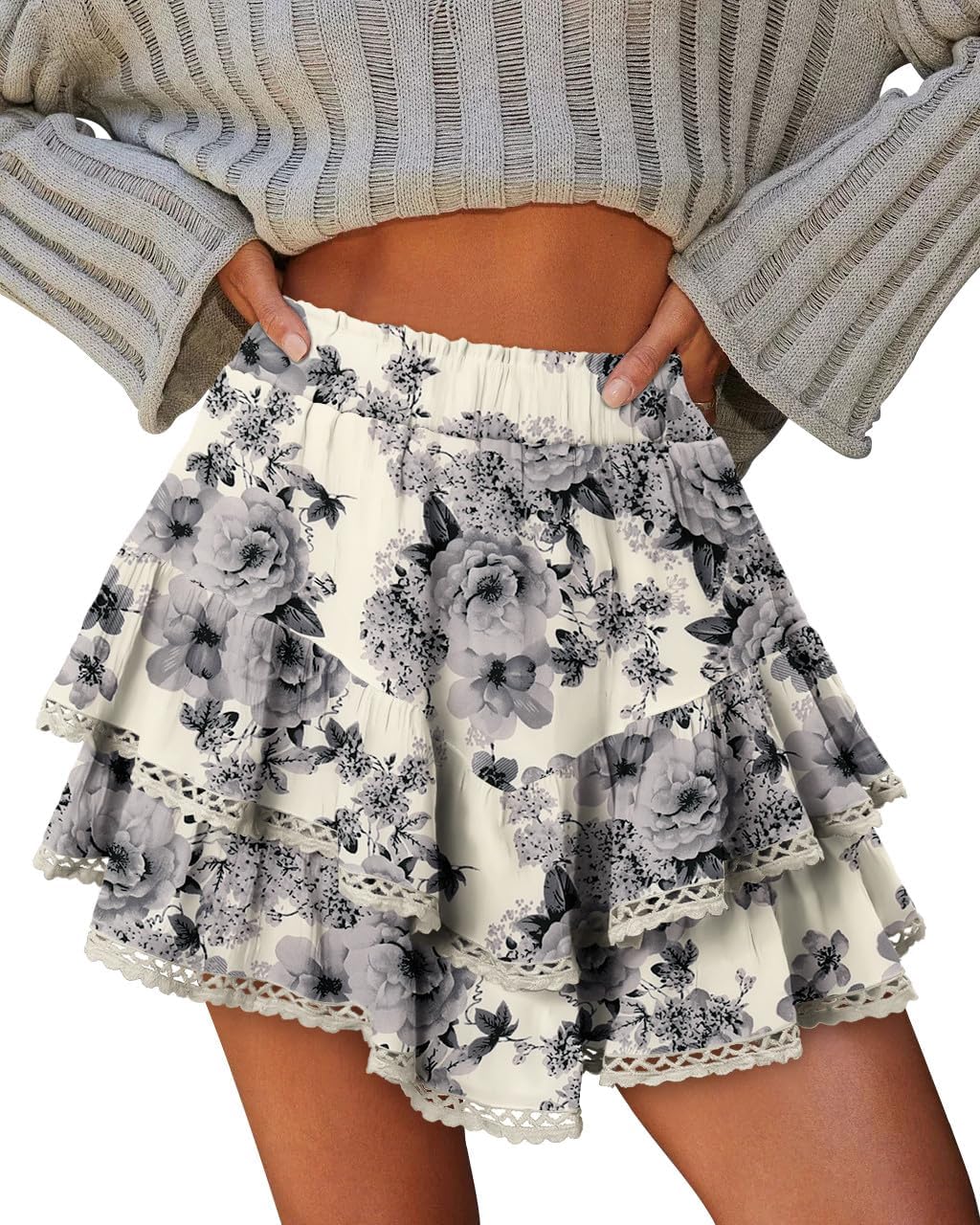 onlypuff Flowy Shorts for Women Ruffle Skorts Mini Skirts High Waisted Teen Gilrs Tennis Skort Summer Shorts