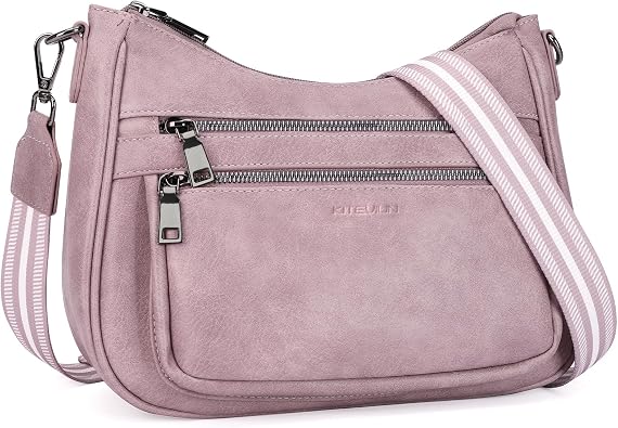 KITEVIUN Crossbody Bags for Women Leather Purse Trendy Multi Pocket Shoulder Handbags with Adjustable Guitar Strap