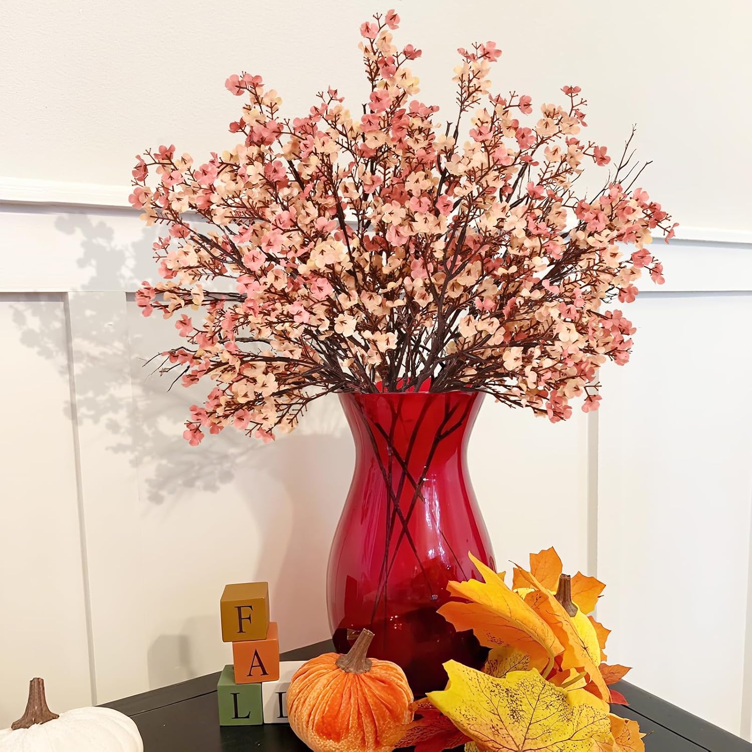 Yastouay Fake Fall Flowers Thanksgiving Table Decor, 15Pcs Fall Beige Brown Artificial Flowers for Decorations, Babys Breath Artificial Flowers Bulk for Thanksgiving Fall Decor Floral Arrangement