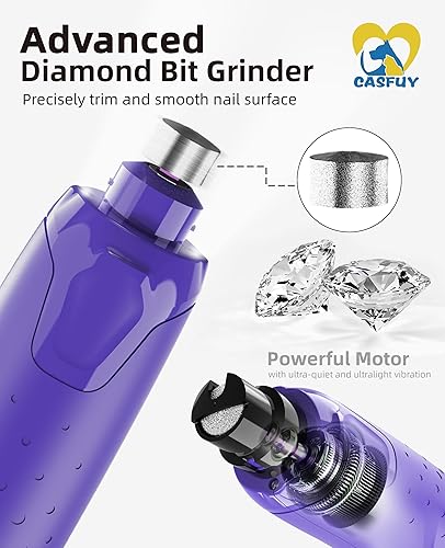 Miniatura 7 de Casfuy Molinillo de uñas para perros silencioso  (45 db) de 6 velocidades con 2 luces LED para perros y gatos grandes, medianos y pequeños,