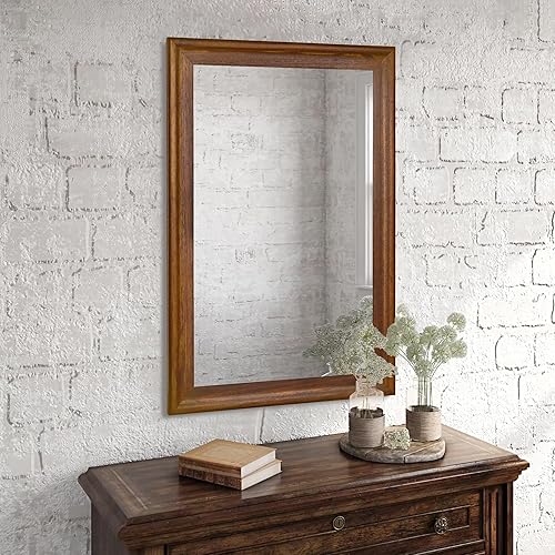Miniatura 3 de CULER Espejo de pared de madera rústica para baño, rectangular de 24 x 36 pulgadas, espejos de tocador colgantes con marco de madera para sala de