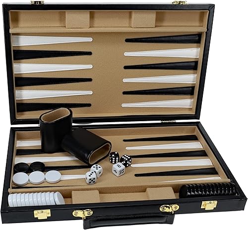 Miniatura 7 de WE Games Juego de backgammon, funda de cuero sintético negro, 14.75 x 9.75 pulgadas cerrado; 19.25 x 14.75 pulgadas. Abierto, juegos de mesa