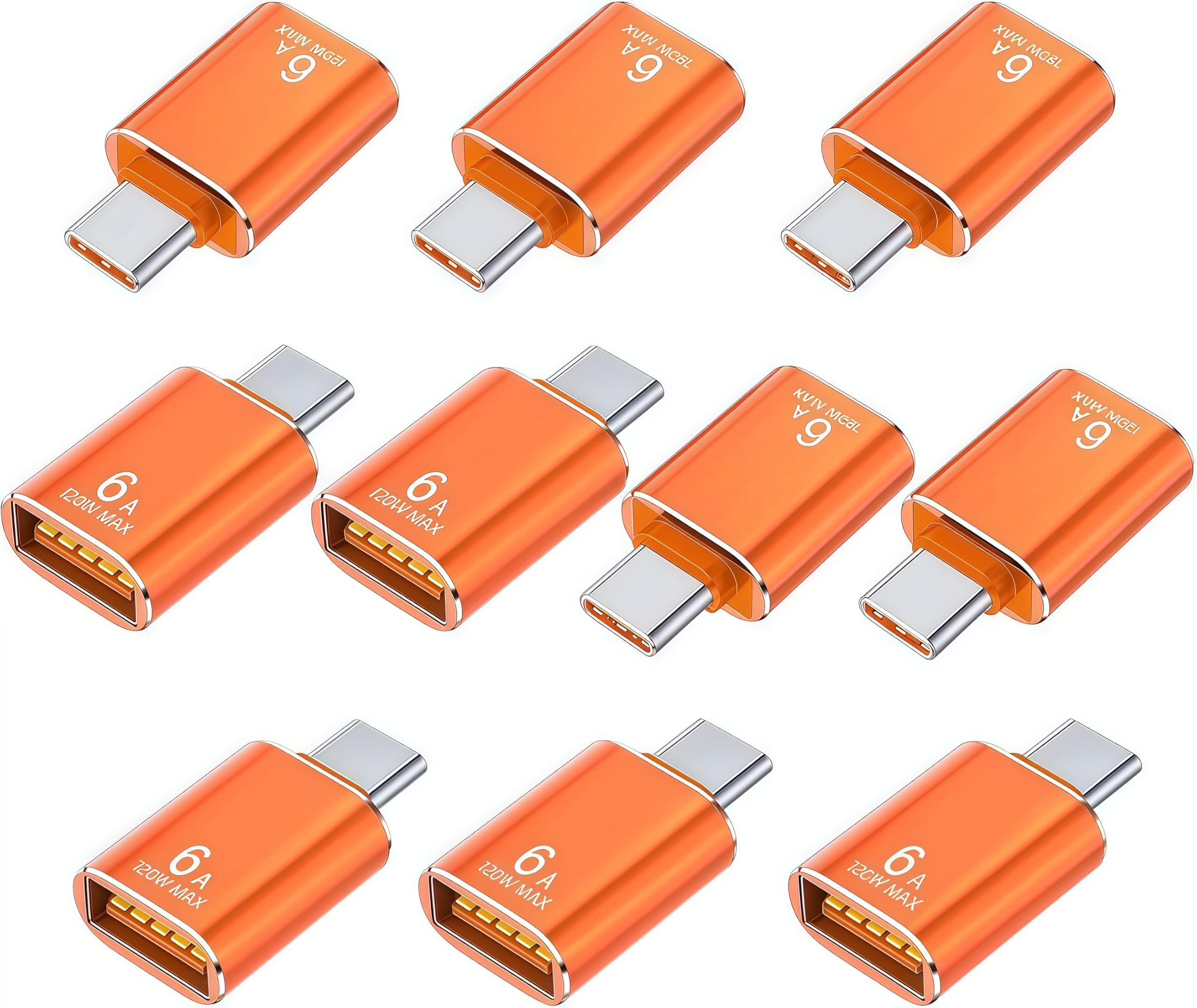 Pastall 10 Pack 10Gbps/120W USB C to USB3.1 Adapter, Orange Type C Male to USB Female Adapter for Smartphone, PC, Laptop, Tablet, Keyboard etc.