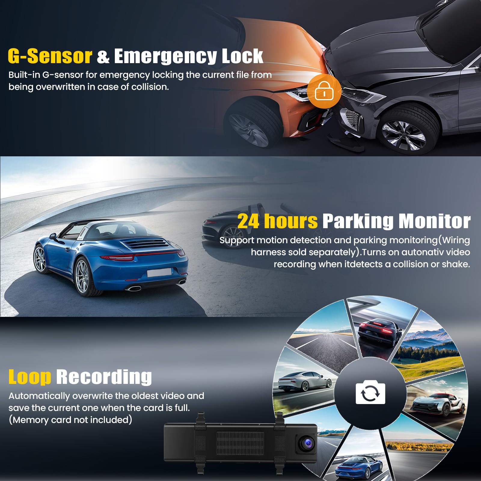 4K Dashcam Avant et arrière, 11,26 Pouces Caméra Embarquée Tactile 4K+1080P avec GPS, ADAS, APP, Vision Nocturne, Capteur G, Enregistrement en Boucle, Surveillance du stationnement 24 Heures