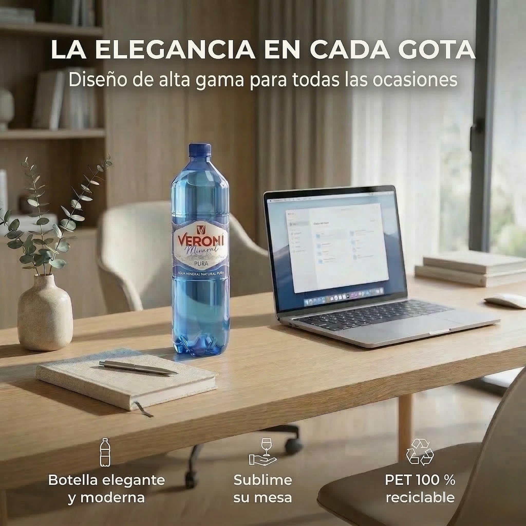 Agua mineral natural Veroni, 6 botellas de PET de 1,5 litros - Agua mineral procedente de un manantial a 201 metros de profundidad en Radom, Polonia.