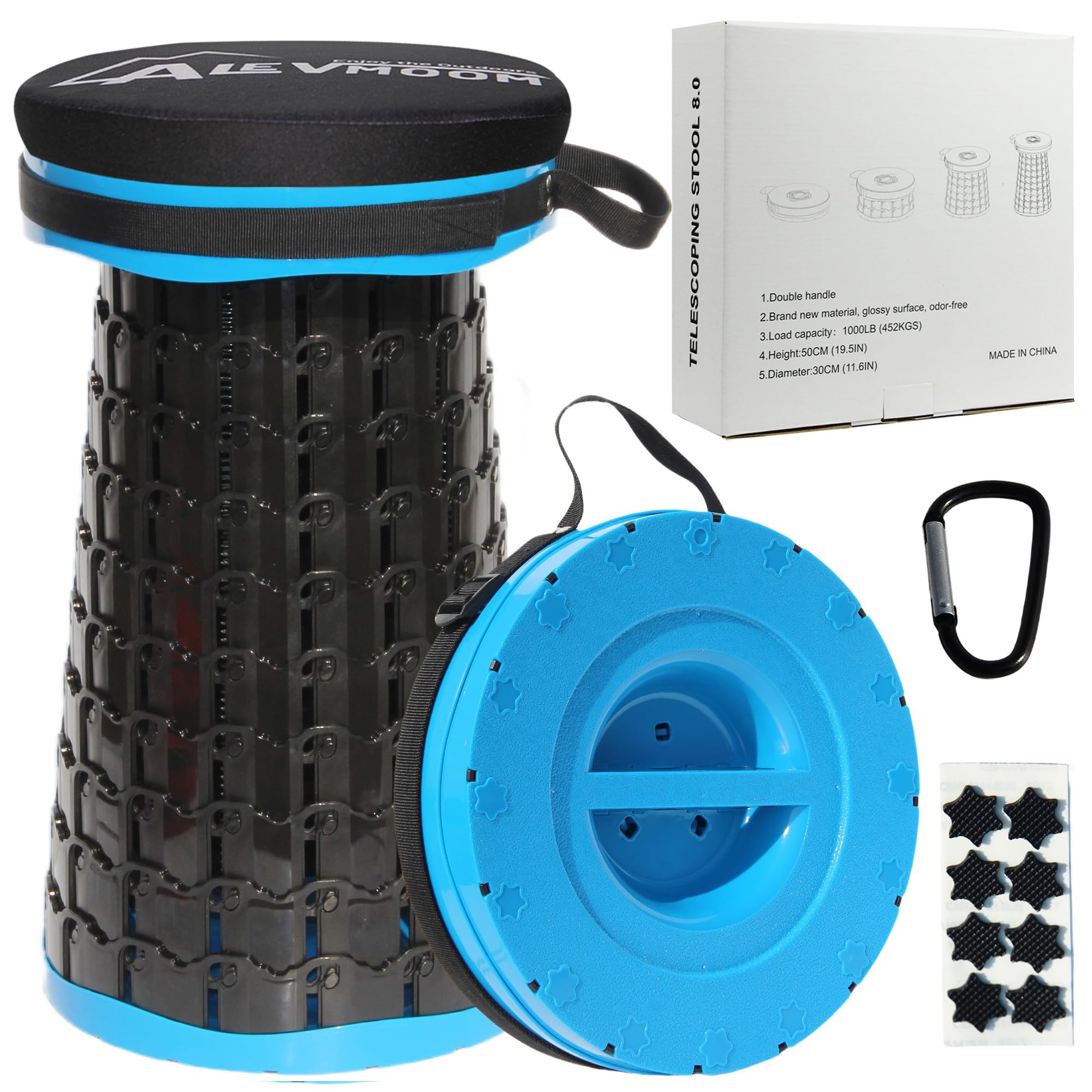 ALEVMOOM Upgraded XXL Collapsible Stool with Thick Cushion 19.7",1000lbs Max Weight,Wider &amp; Taller Pop Up Seat, Heavy Duty Portable Retractable Folding Chair or Travel Foot Rest for Camping &amp; Outdoors