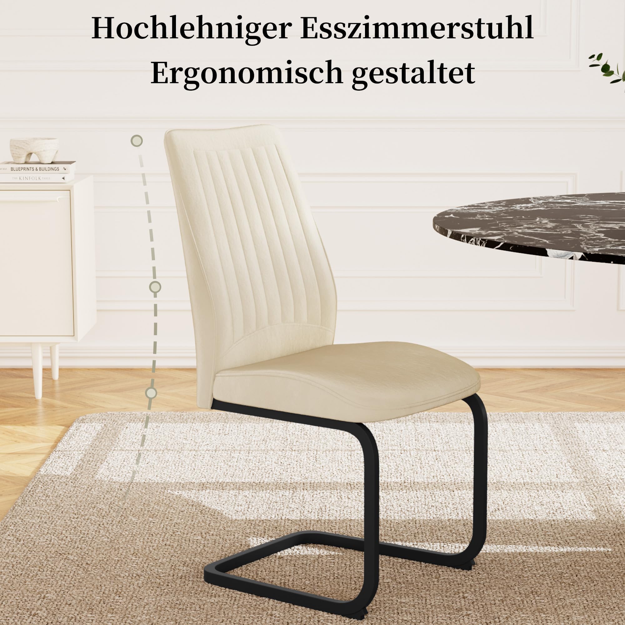 JIEXI Esszimmerstühle 4er Set Beige, Freischwinger Schwingstuhl aus Samt mit schwarzem Metallgestell, gepolsterter Küchenstuhl ohne Armlehnen mit hoher Rückenlehne für Esszimmer Küche