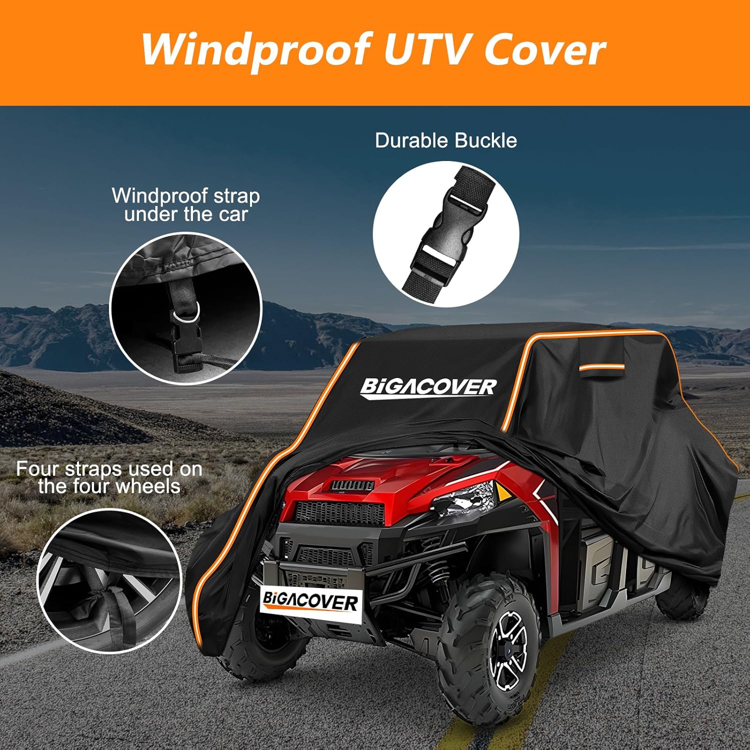 UTV Cover 4 Seater for Polaris Ranger Crew XP 1000 900 570 800 General RZR Talon Teryx 4-Door with Reflective Strips Heavy-Duty Windproof All Weather Waterproof Side by Side Covers 4-6 Seater