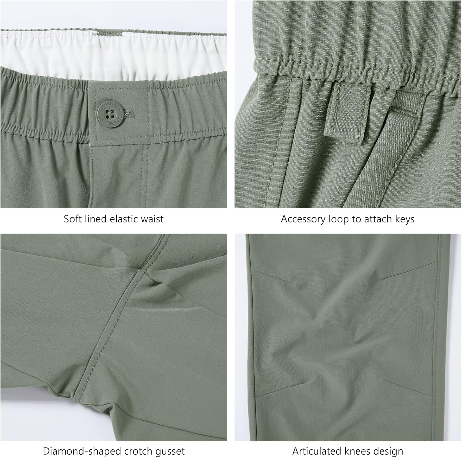 BASSDASH Men's Fishing Cargo Pants Water Resistant Quick Dry Lightweight UPF 50+ for Outdoor Hiking Elastic Waist Pants FP05M