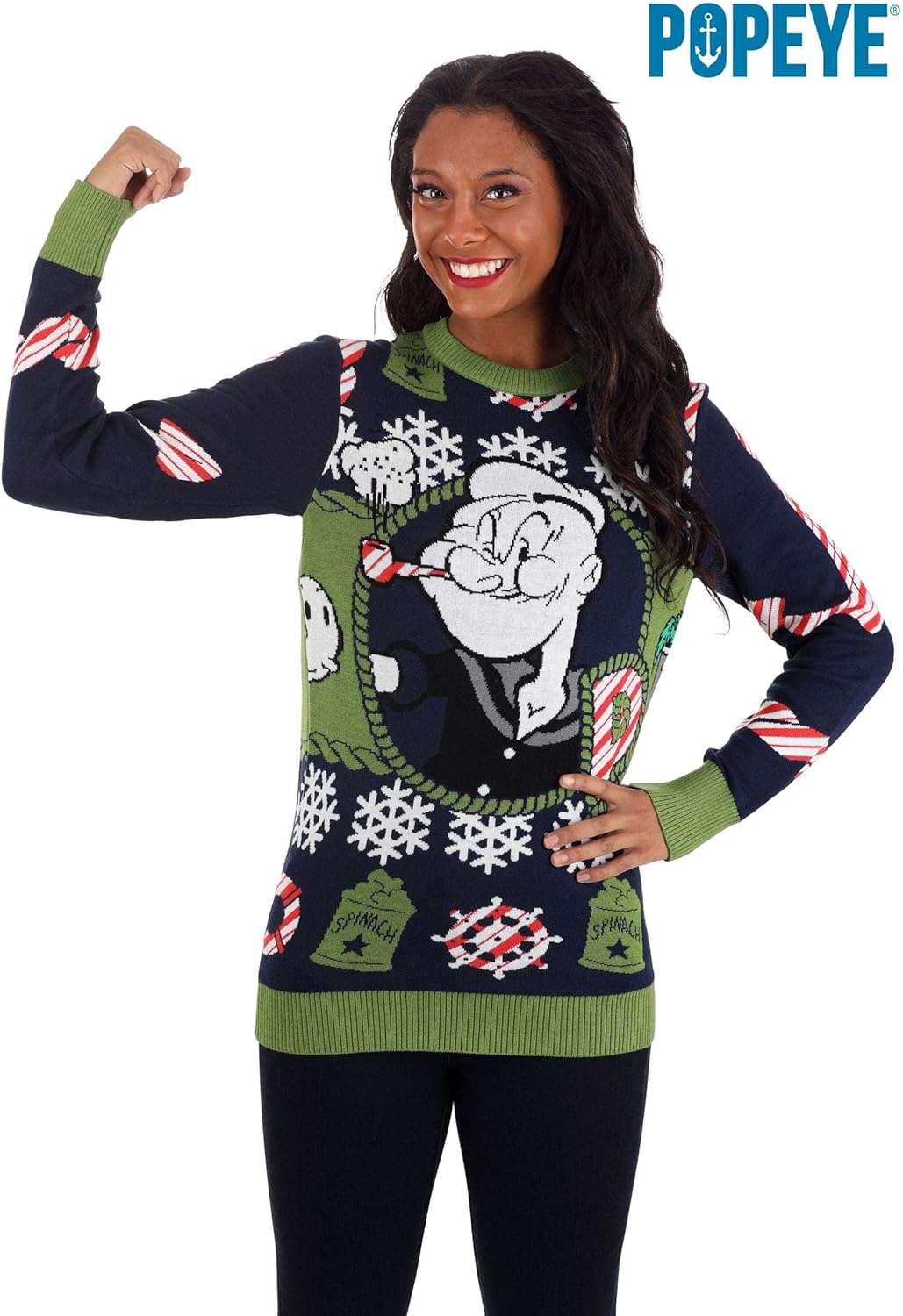 Fun Costumes Popeye the Sailor Man Ugly Christmas Sweater Crewneck for Adults - Unisex TV Character Themed Holiday Sweaters - Image 2