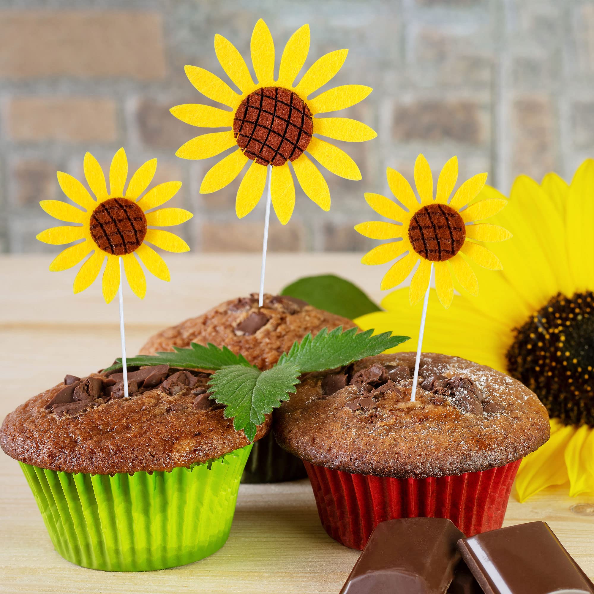 Gyufise Confezione da 30 decorazioni per torta di girasole e girasole, decorazioni per torte, per feste di compleanno a tema floreale, decorazioni per feste di compleanno per baby shower, feste di