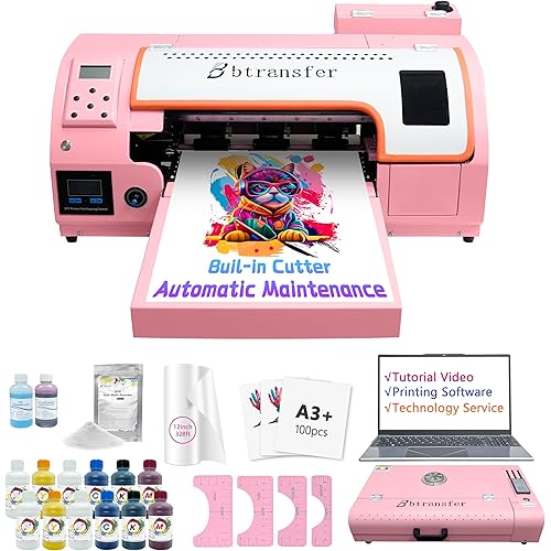 M1630 Pro Automatic Maintenance& Cutter A3 DTF Printer Bundle for T-Shirt Direct to Film Printing,White Ink Circulation Heat Transfer Home Use Machine for Fabric,Clothing(Printer,Oven,Laptop,Supplies)