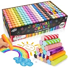 200PCS Sidewalk Chalks for Kids, 6 Styles in 15 Colors Jumbo Chalk Bulk