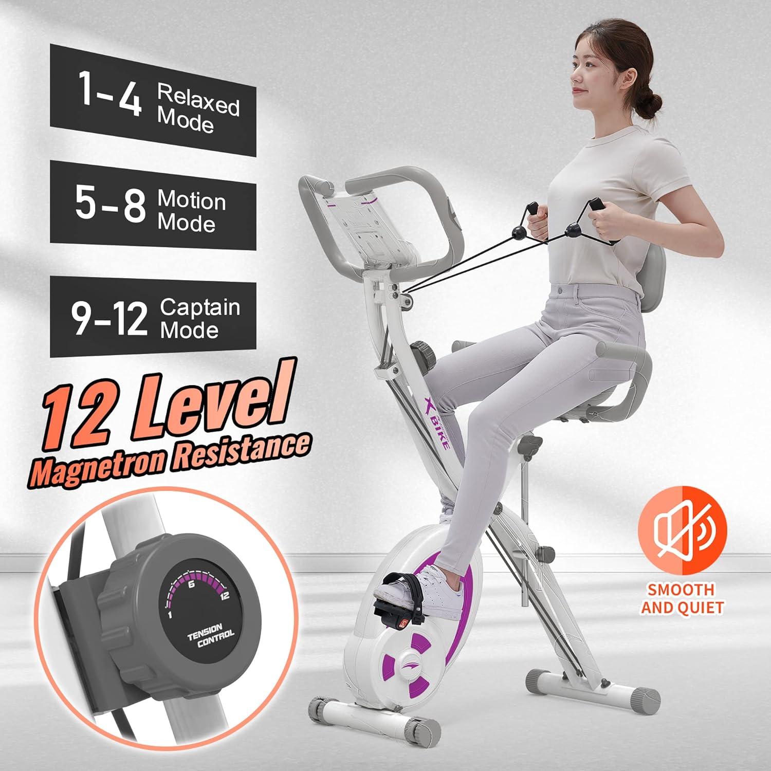 Leikefitness Folding Stable Bike Rebant Exercise Bike W/ARM Resistance Bands-Puls-Pales Sensor-LCD Monitor and Indoor Cycling Bike 2280 (Purple) Leikefitness Folding Stable Bike Rebant Exercise Bike W/ARM Resistance Bands-Puls-Pales Sensor-LCD Monitor and Indoor Cycling Bike 2280 (Purple)