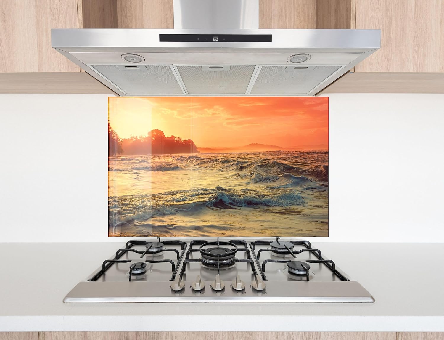 Myphotostation.com 20Wx54H'' Tempered Glass Stove Backsplash Kitchen Tile Decor Stove Back Cover Glass Splashback Tile for Stove Top Cover Toughened Glass Cooker Protector 24