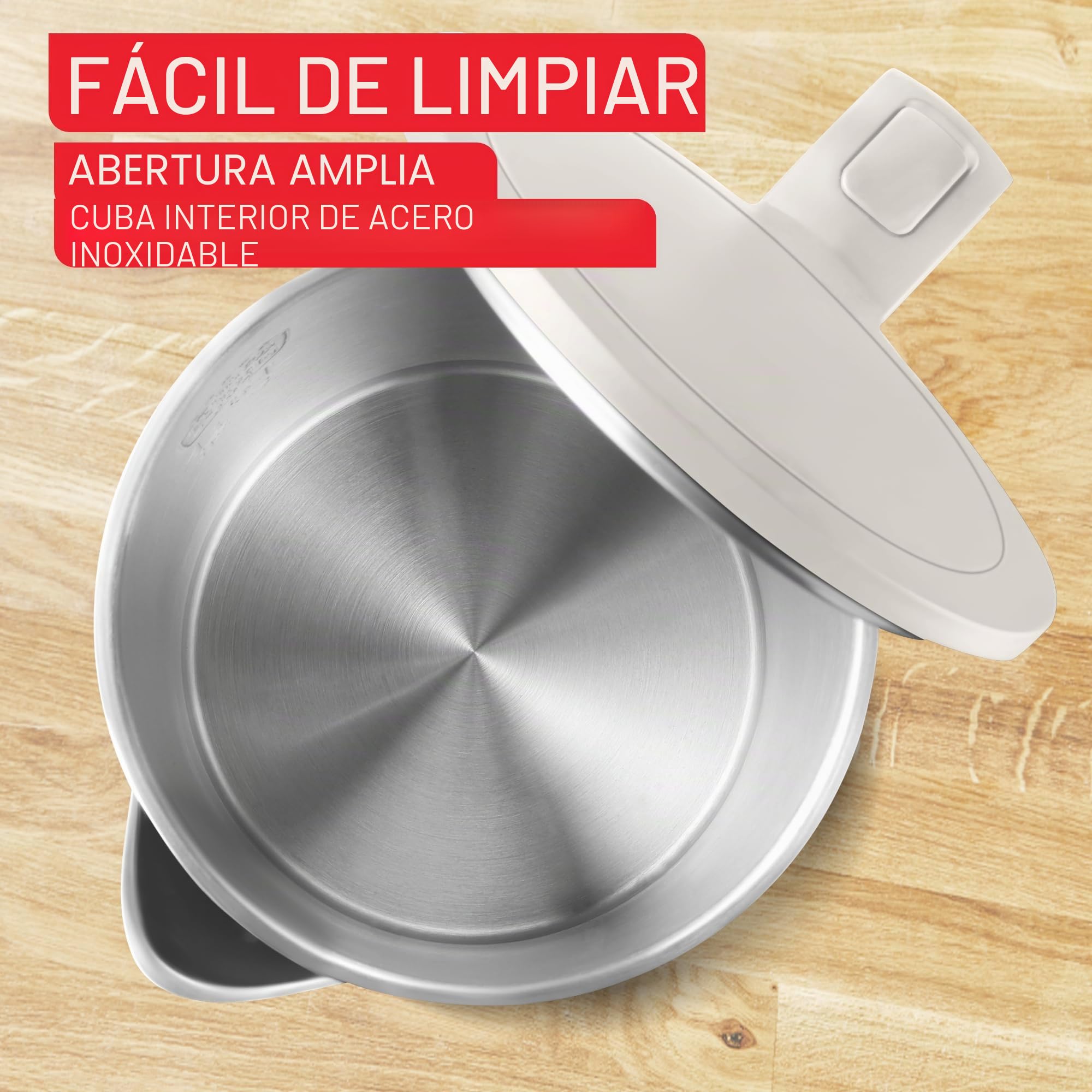 Hervidor eléctrico Tefal Thermo Protect, Safe to Touch, 1500W, Gris claro e interior inox, KO140BE0