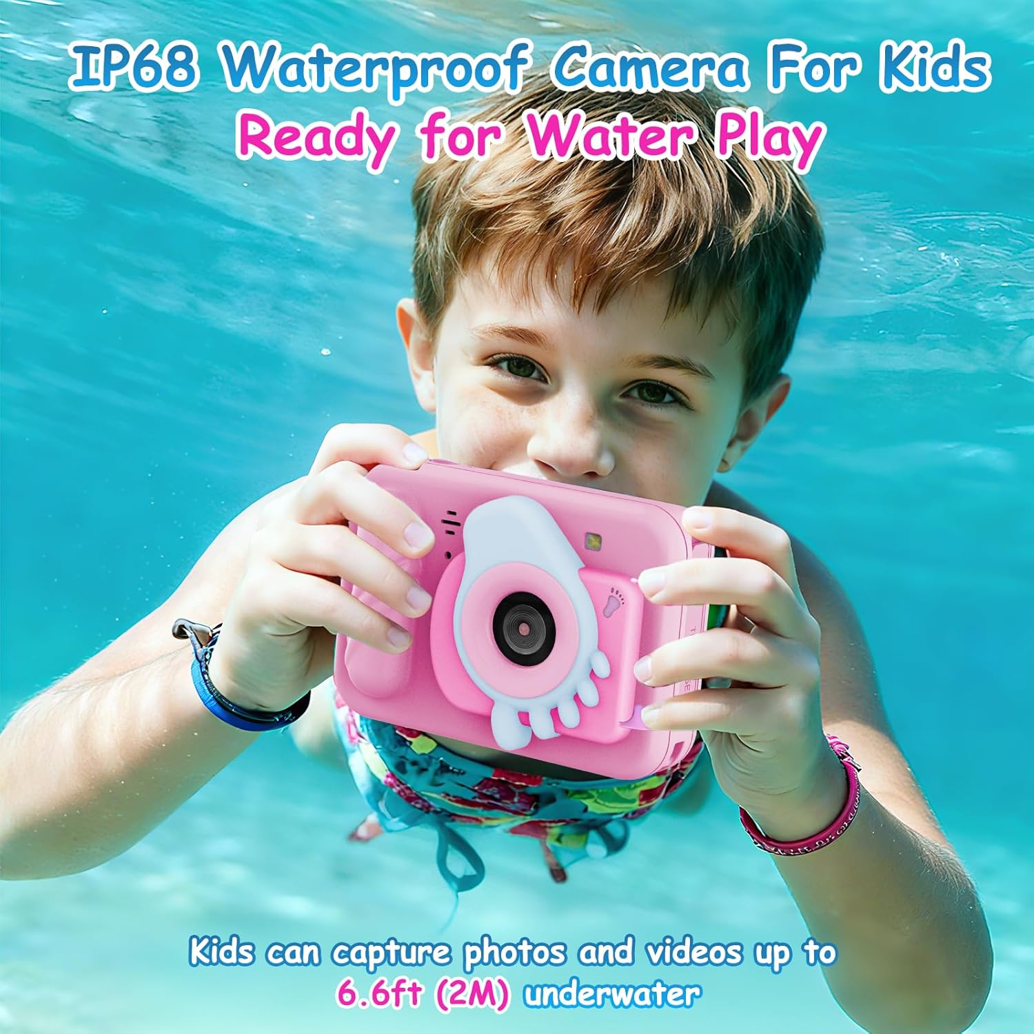 Kids Toy Camera Waterproof with 32GB Card, Fun Birthday Gift for Boys & Girls Ages 3+, 48MP 1080P HD Underwater Digital Camera, IP68 Shockproof – (Footprint Pink)
