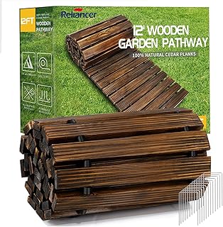 RELIANCER 12' Wooden Garden Pathway,Outdoor Roll Out Cedar Straight Walkway,Patio Path Decorative Garden Boardwalk Walkways,Weather-Resistant Roll Up Beach Wood Road Floor,Wedding Party Pathwaysc
