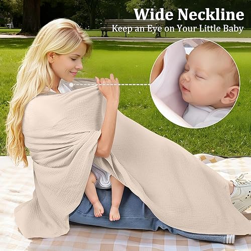 Miniatura 5 de Cubierta de muselina para lactancia materna, suave y transpirable, de algodón, para mujeres, cubierta de lactancia materna de privacidad completa