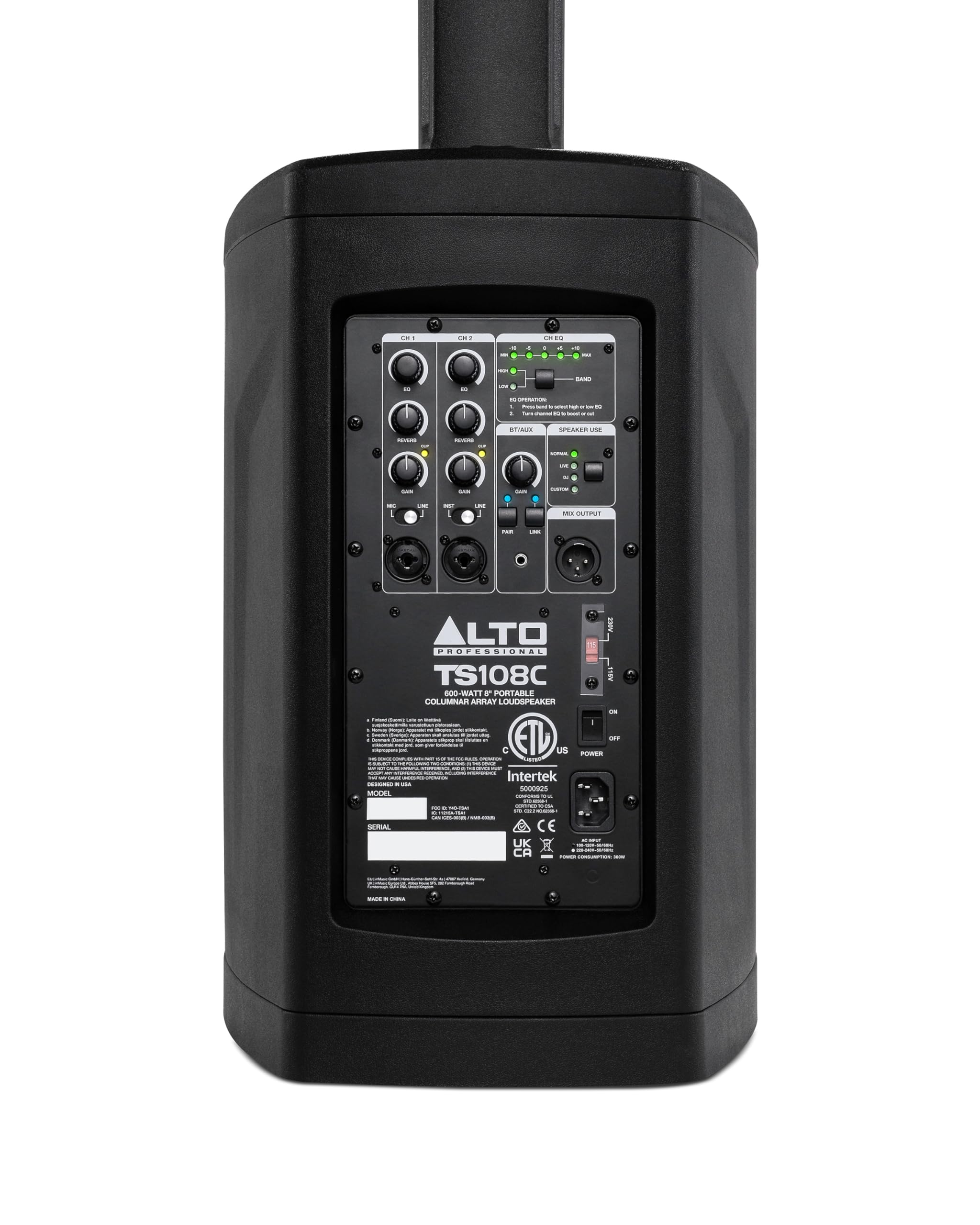 ALTO TS108C Ensemble Portable de Haut-parleurs Actifs 600 Watts avec mixeur numérique 3 canaux, Bluetooth et App de Commande, pour Musiciens Solo, DJ et salles de Spectacle